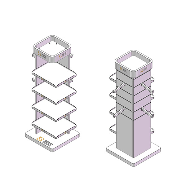 4 layer bag display shelf with slatwall panels 02